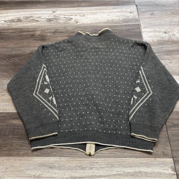 Vintage Sweet Tree Gray Mens M Full Zip Knit Snowflake Deer AOP Cardigan Sweater - Picture 3 of 8